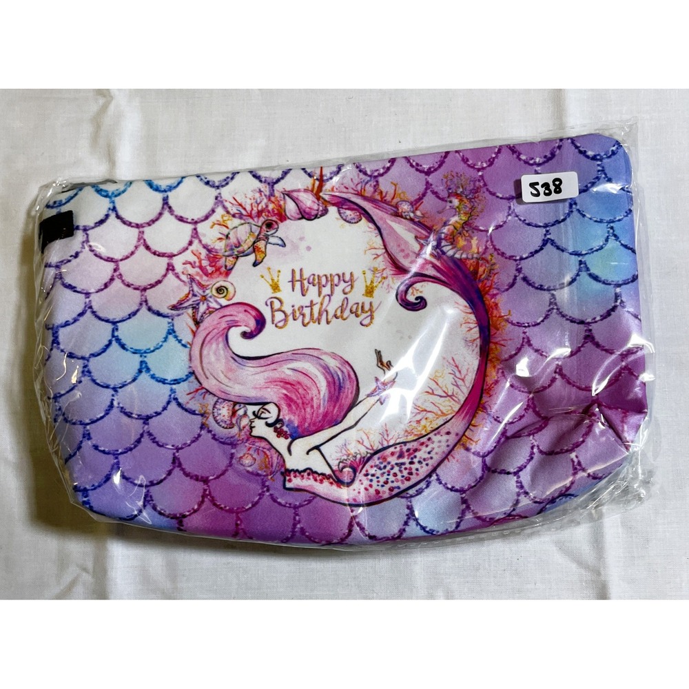The Pouch Cosmetic Bag Girls OS Purple New‎ Mermaid Happy Birthday Zipper Pouch